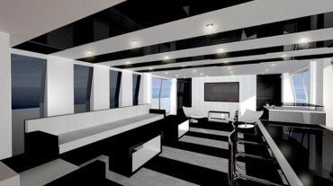 render zona living di uno yacht