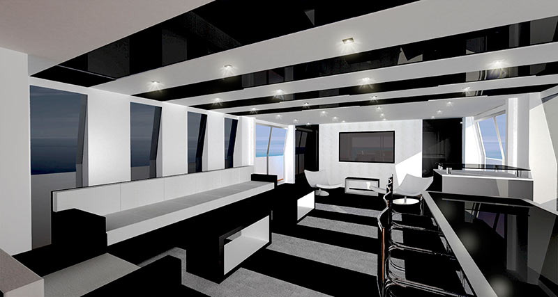 render zona living di uno yacht 